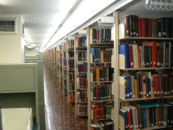 The stacks at the Pattee Library.