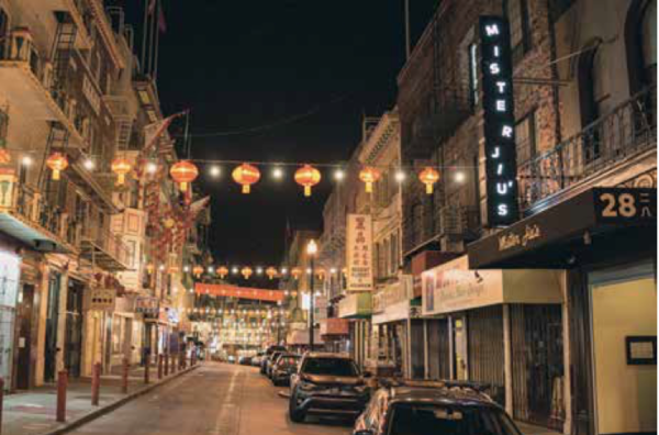San Francisco's Chinatown at night, with Mister Jiu's, 2017.