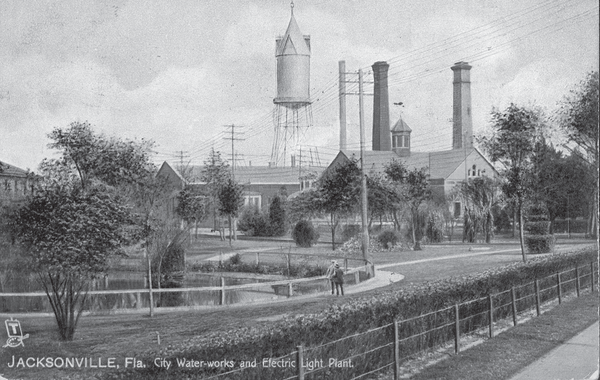 Water Works and Electric of Jacksonville, 1900-1910. Reprinted from <a href='/Products/9781625859433'>Jacksonville on Wheels</a> by Dorothy K. Fletcher, courtesy of the Jacksonville Public Library (pg. 13, The History Press, 2018). Water Works and Electric of Jacksonville, 1900-1910.