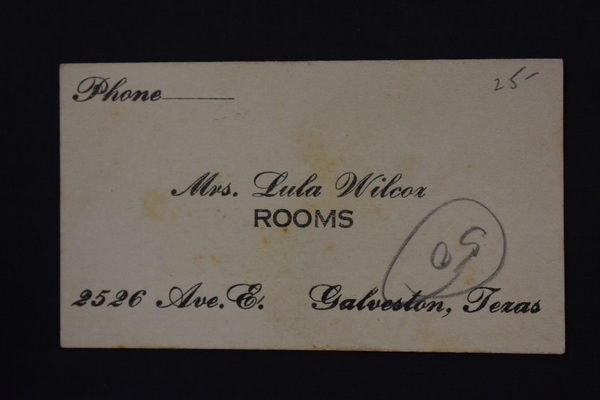 Calling card of Lula Wilcox, known madam of "The Line" who like many other madams operated a brothel under the guise of a boarding house.