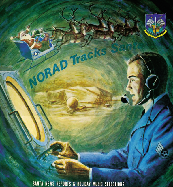 This propaganda poster promoted the NORAD Santa tracker in its early years. Reprinted from <a data-cke-saved-href='/Products/9781467133302' href='/Products/9781467133302'>NORAD and Cheyenne Mountain AFS</a> by J. Brian “Bear Lihani (pg. 69, Arcadia Publishing, 2015). This propaganda poster promoted the NORAD Santa tracker in its early years.