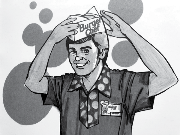 Illustration from a Burger Chef employee hygiene manual that was distributed to crew members in the 1970s. By the time of the murders, the employee uniform had changed in terms of color and design. Reprinted from <a data-cke-saved-href='/Products/9781467143080' href='/Products/9781467143080'>The Burger Chef Murders in Indiana</a> by Julie Young, courtesy of the author (pg. 19, The History Press, 2019). Illustration from a Burger Chef employee hygiene manual that was distributed to crew members in the 1970s.