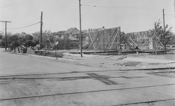 The Brookside shops under construction in 1919. Image courtesy of the State Historical Society of Missouri.