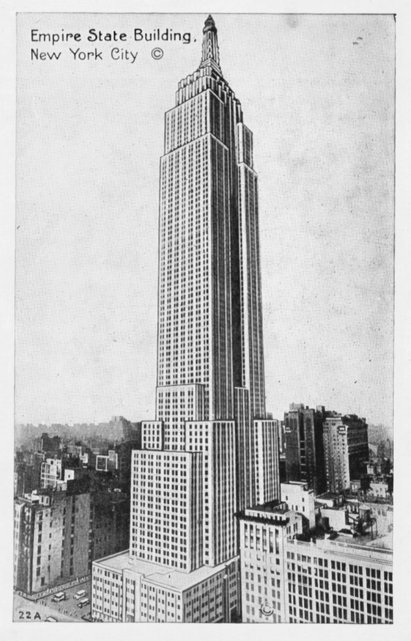 A postcard of the Empire State Building, one of the sites listed on the National Register of Historic Places. Reprinted from <a data-cke-saved-href='/Products/9780738544502' href='/Products/9780738544502'>Manhattan’s Musical Heritage</a> by Tara Preston and Frank J. Esposito, courtesy of the Manhattan Post Card Company (pg. 72, Arcadia Publishing 2005). A postcard of the Empire State Building, one of the sites listed on the National Register of Historic Places.