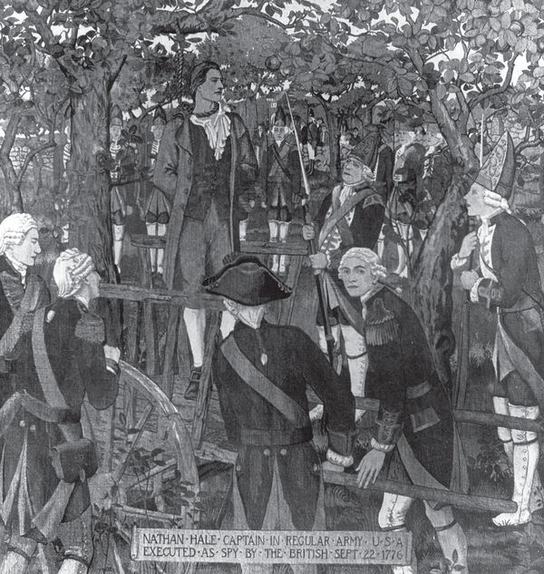 A depiction of Nathan Hale's execution.