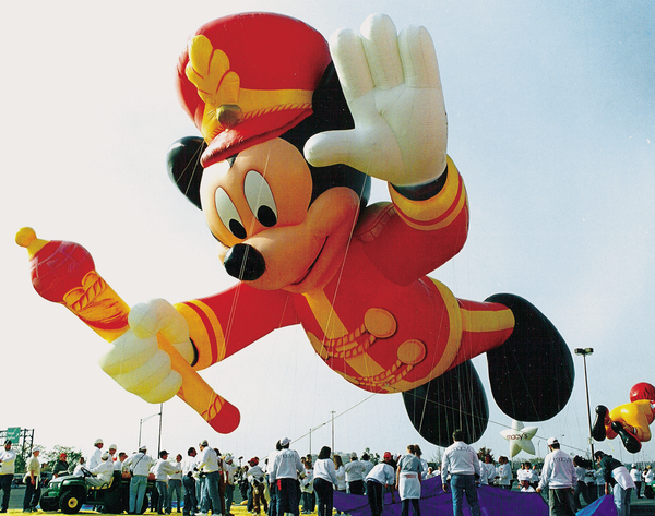 A bandleader Mickey balloon flies above the Macy's Thanksgiving Day Parade