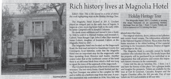 A newspaper clipping about the Magnolia Hotel.