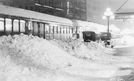Buried streetcars during a 1916 Seattle blizzard.