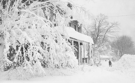 Lake effect snow covering an Ohio town during 1913.