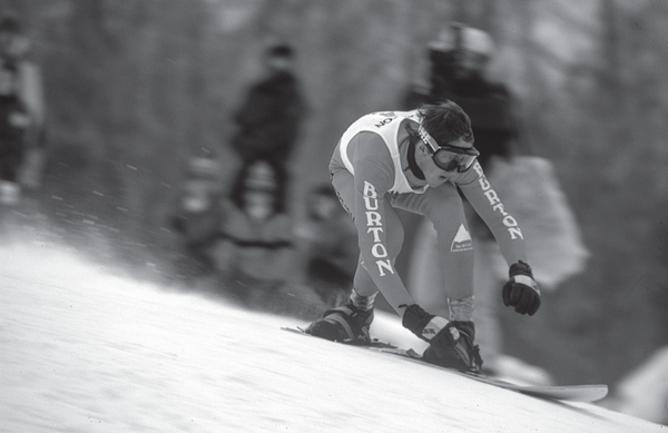 Chris Karol snowboards with Vermont’s Burton team.