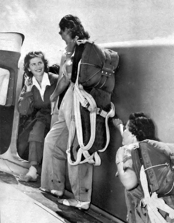 WASP pilots talking before towing targets for the USAAF. Reprinted from Central Coast Aviators in WWII by Jim Gregory courtesy of the Museum of the U.S. Air Force (pg. 39, The History Press, 2018).